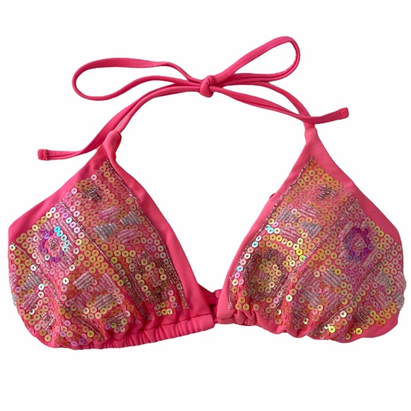 Pink Sequin Triangle Bikini Swim Top - Picture 6 of 15